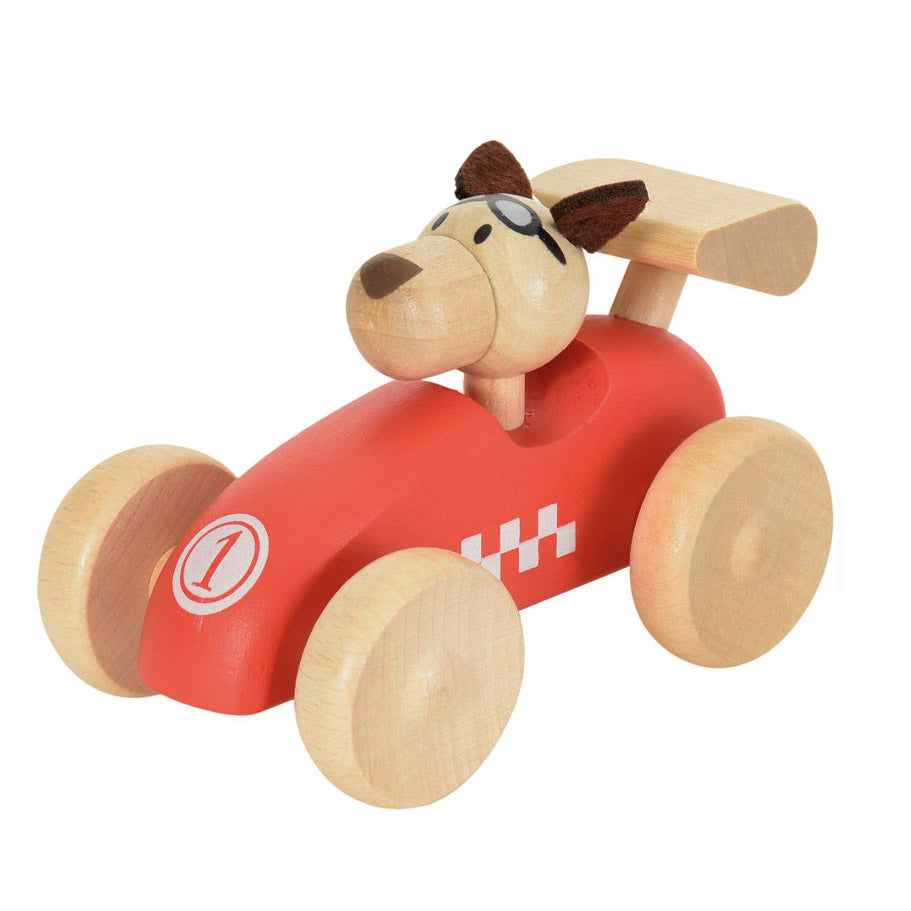 Wooden Racecar with Dog