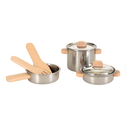 Metal Pan Set with Wooden Handles