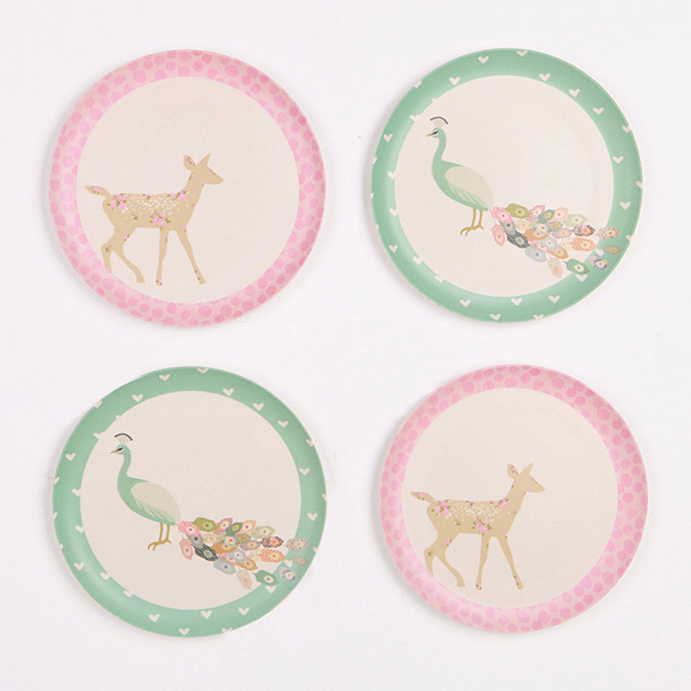 MAE-YP002 Love Mae Peacock and Doe Bamboo Plate Set - 4 pack