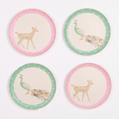 MAE-YP002 Love Mae Peacock and Doe Bamboo Plate Set - 4 pack