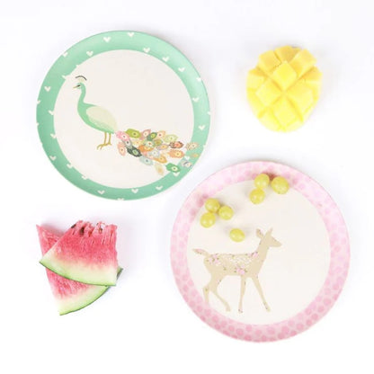 MAE-YP002 Love Mae Peacock and Doe Bamboo Plate Set - 4 pack