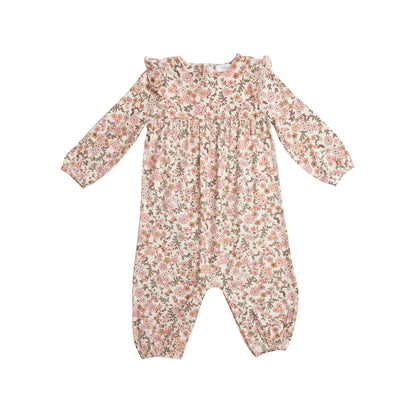 100F1VCA4 Bamboo Vintage Pink Floral Ruffle Sleeve Babygrow by Angel Dear