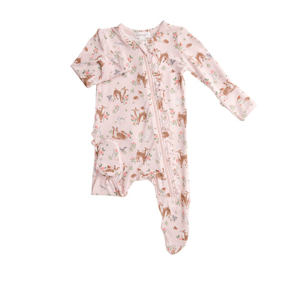 128F1WAN4 Bamboo Fawn Pink Ruffle Zip Babygrow by Angel Dear