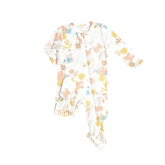 128S1DLI1 Bamboo Flower Safari White Ruffle Zip Babygrow by Angel Dear