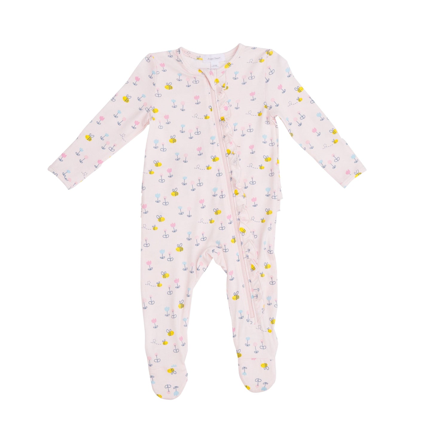 128S1LBP3 Bamboo Pink Little Bee Ruffle Zip Babygrow by Angel Dear