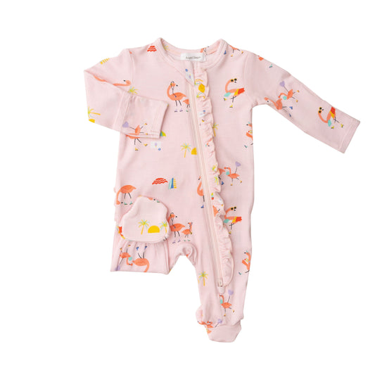 Bamboo Flamingos Pink Ruffle Zip Babygrow by Angel Dear