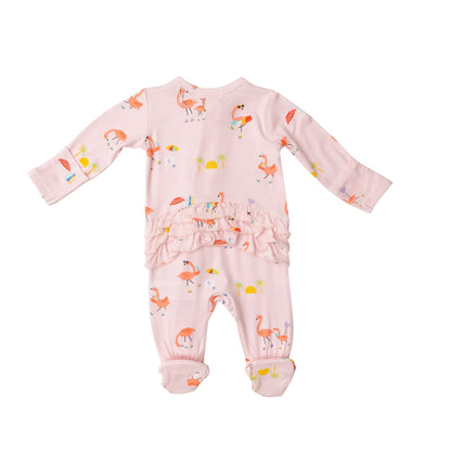 128S2BOF4 Bamboo Flamingos Pink Ruffle Zip Babygrow by Angel Dear