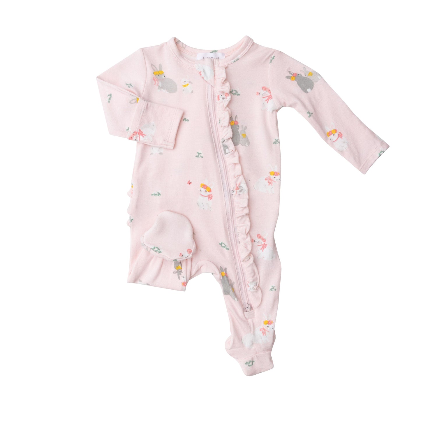 128S2GBN5 Bamboo Pink Bunnies Zip Babygrow by Angel Dear