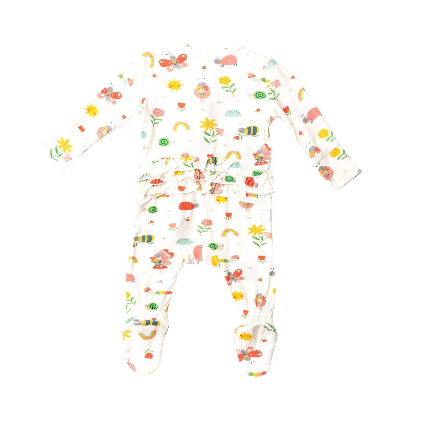 128S2GCG3 Bamboo Garden Creatures Girl White Zip Babygrow by Angel Dear