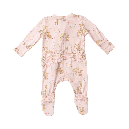 128S2GIF3 Bamboo Giraffes Pink Ruffle Zip Babygrow by Angel Dear