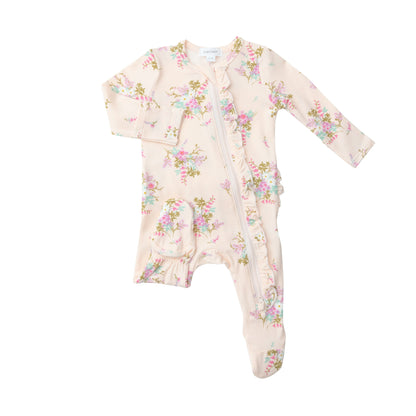 128S2SGD4 Bamboo Ditsy Floral Pink Ruffle Zip Babygrow by Angel Dear