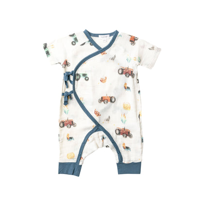 146S2TTS2 Muslin Tractors White Wrap Babygrow by Angel Dear