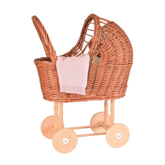 Small Wicker Pram with Knitted Blanket