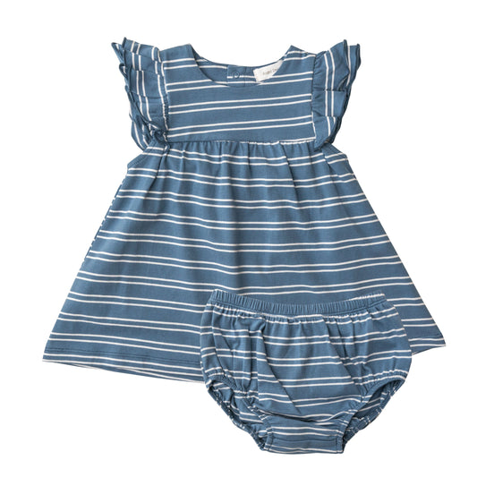 386ORS2SSS1 Organic Cotton Sailor Stripe Blue Ruffle Dress and Knickers by Angel Dear