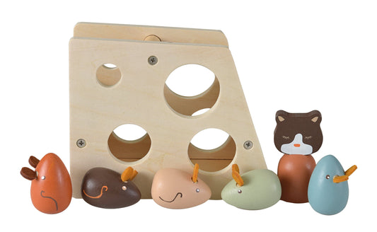 Wooden Toy Stacking Cheese with Cat & Mice