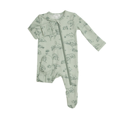 651F1SFA6 Organic Cotton Safari Family Green Zip Babygrow by Angel Dear