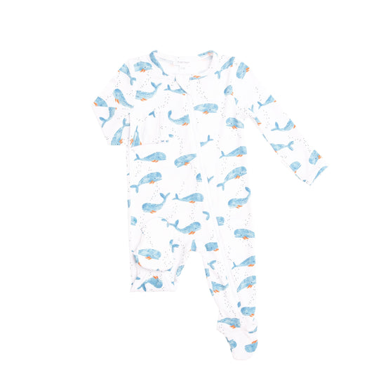 651S1CWH7 Bamboo Cutey Whale White Zip Babygrow by Angel Dear