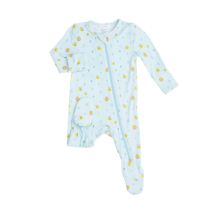 651S1LBB2 Bamboo Blue Little Bee Zip Blue Babygrow by Angel Dear