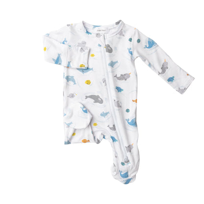 651S2BIS4 Bamboo Big Splash Whale White Zip Babygrow by Angel Dear