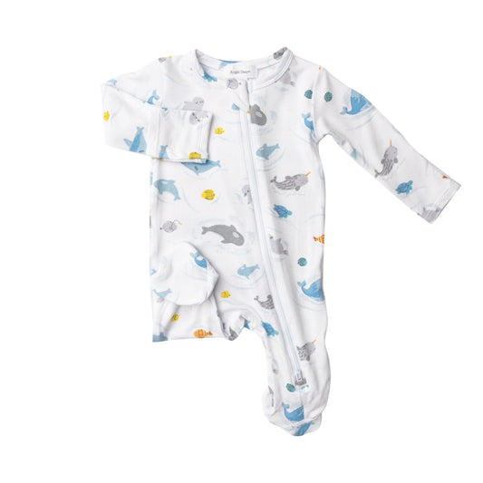 651S2BIS4 Bamboo Big Splash Whale White Zip Babygrow by Angel Dear