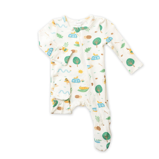 651S2GCB3 Bamboo Garden Creatures Boy White Zip Babygrow by Angel Dear