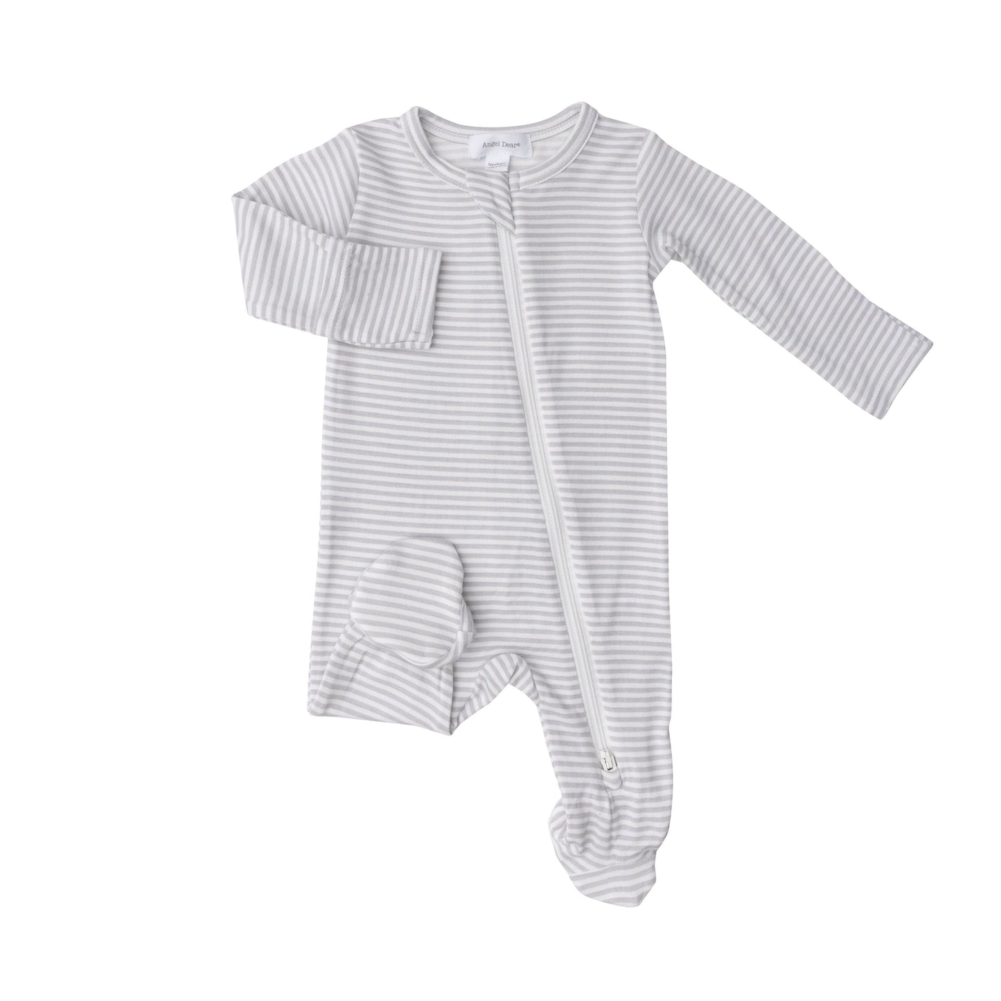 651S2LSS3 Bamboo Grey Stripe Zip Babygrow by Angel Dear