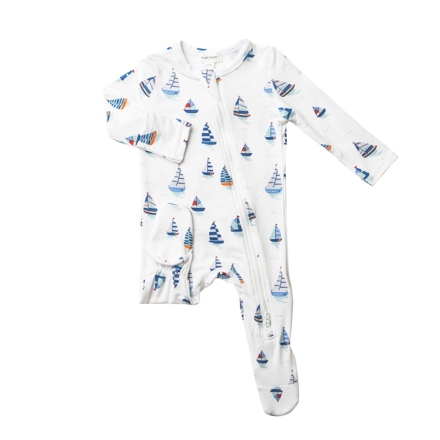 651S2NAB4 Bamboo Nautical Boats White Zip Babygrow by Angel Dear