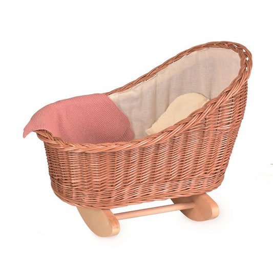 Wicker Cradle with Knitted Blanket