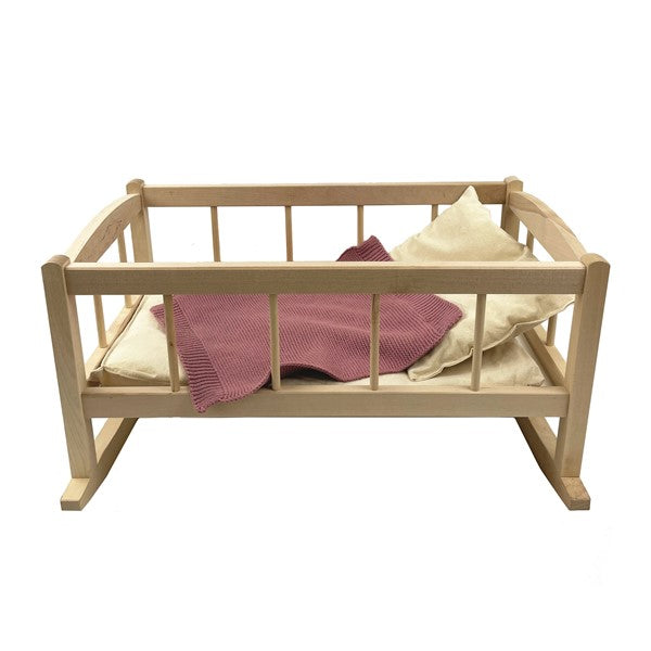 Wooden Cradle with Knitted Blanket