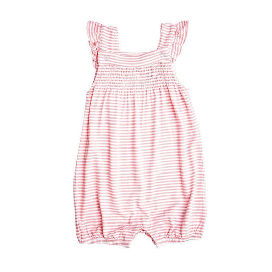 253S2GBS2 Bamboo Pink Stripe Smocked Romper by Angel Dear